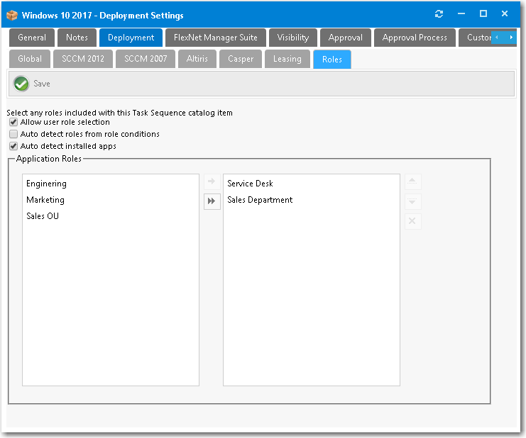 Catalog Item Properties Dialog Box / Deployment > Roles Tab
