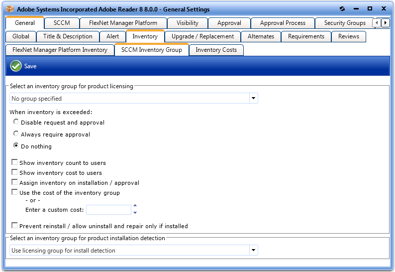 Catalog Item Properties Dialog Box / General > Inventory > SCCM Inventory Group Tab